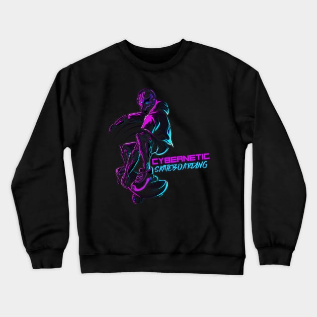 Cybernetic Skateboarding Crewneck Sweatshirt by Impulse Graphics